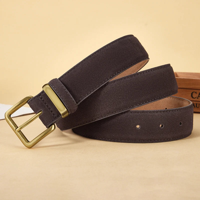 Classic Suede Belt with Gold Buckle