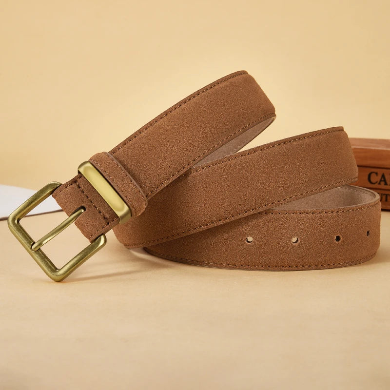 Classic Suede Belt with Gold Buckle