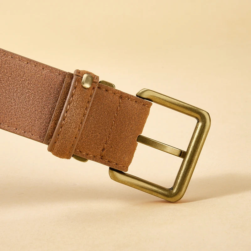 Classic Suede Belt with Gold Buckle