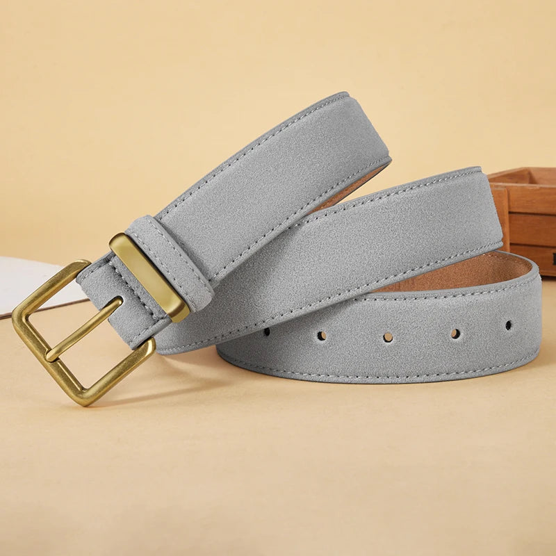 Classic Suede Belt with Gold Buckle