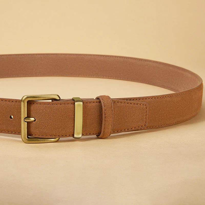 Classic Suede Belt with Gold Buckle