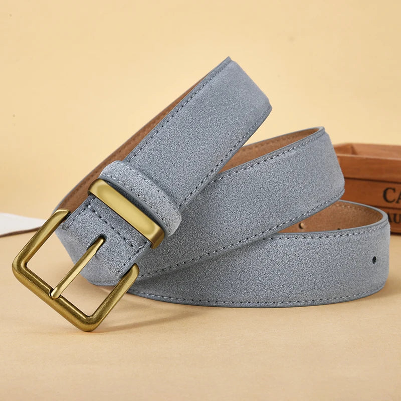 Classic Suede Belt with Gold Buckle