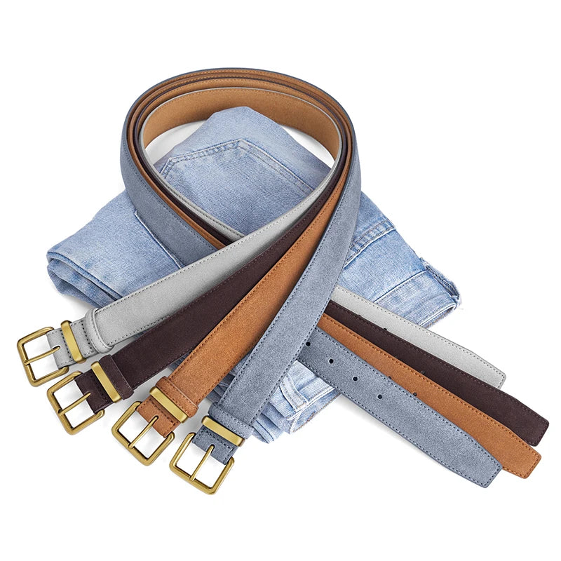 Classic Suede Belt with Gold Buckle