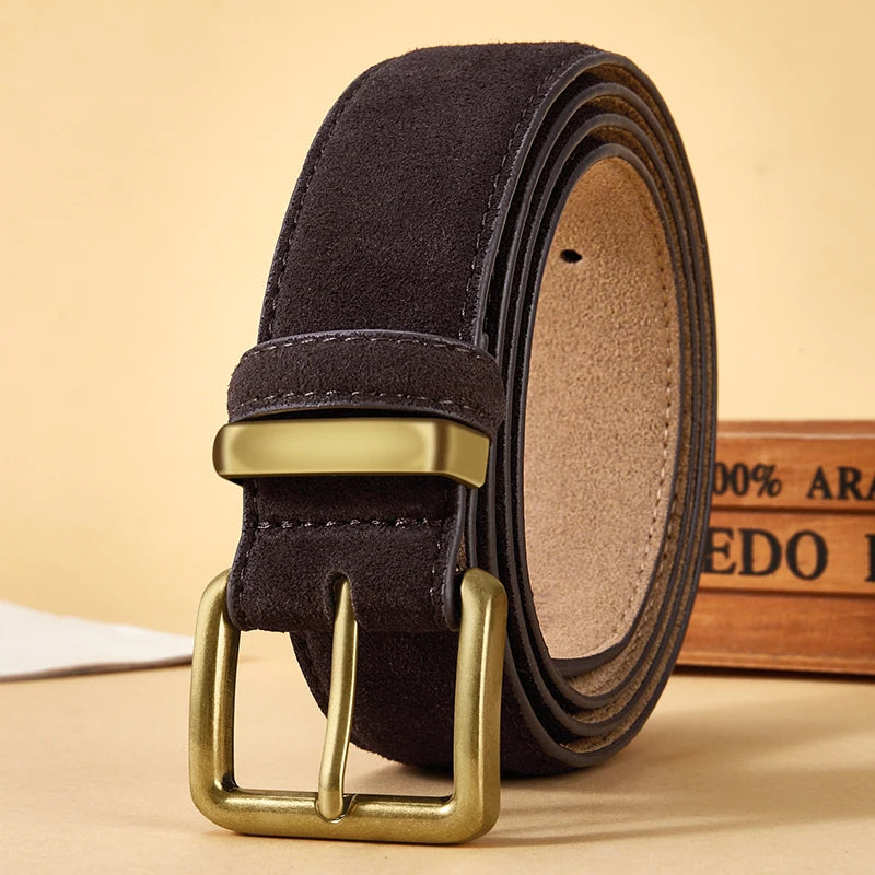 Classic Suede Belt with Gold Buckle