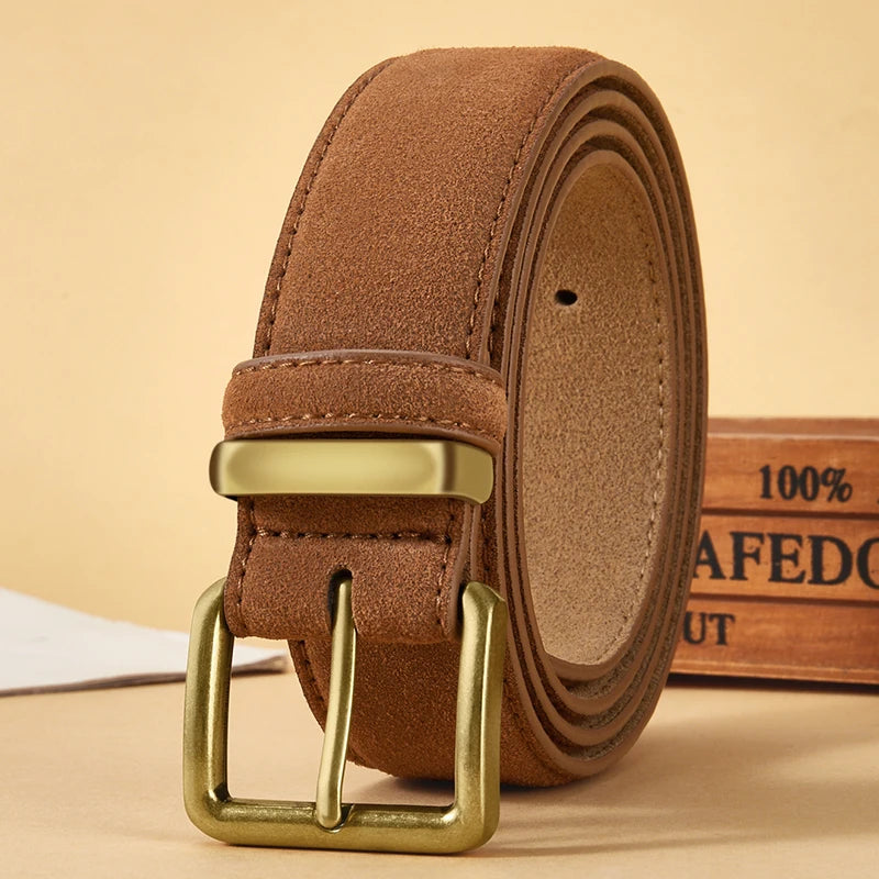 Classic Suede Belt with Gold Buckle