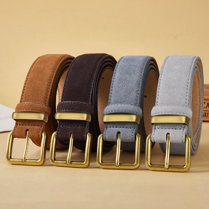 Classic Suede Belt with Gold Buckle