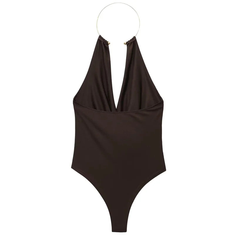 Brown Halter Bodysuit