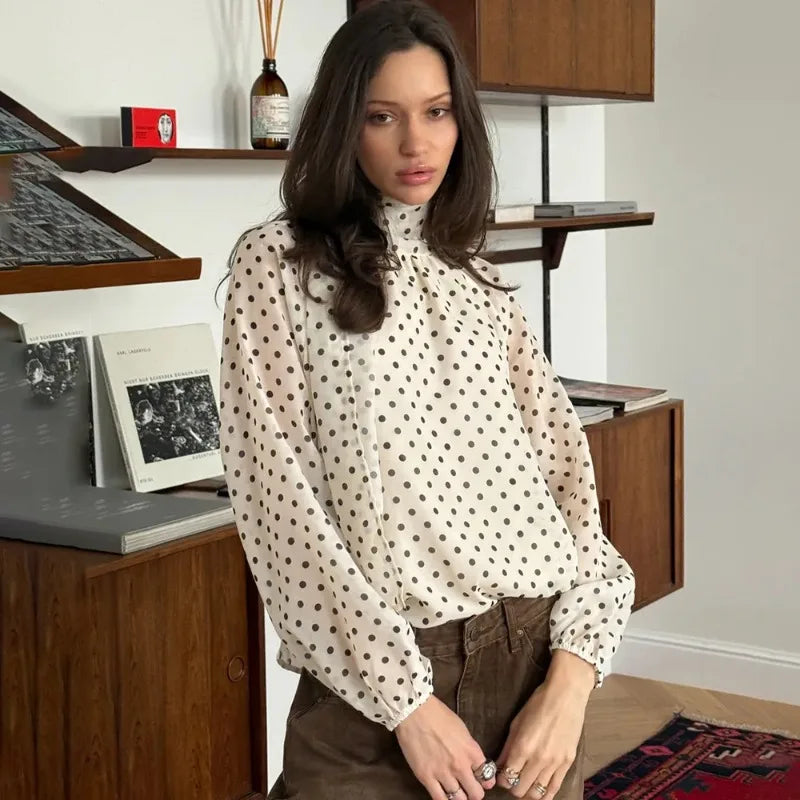 Women’s Elegant Shirts Fashion Polka Dot Bow