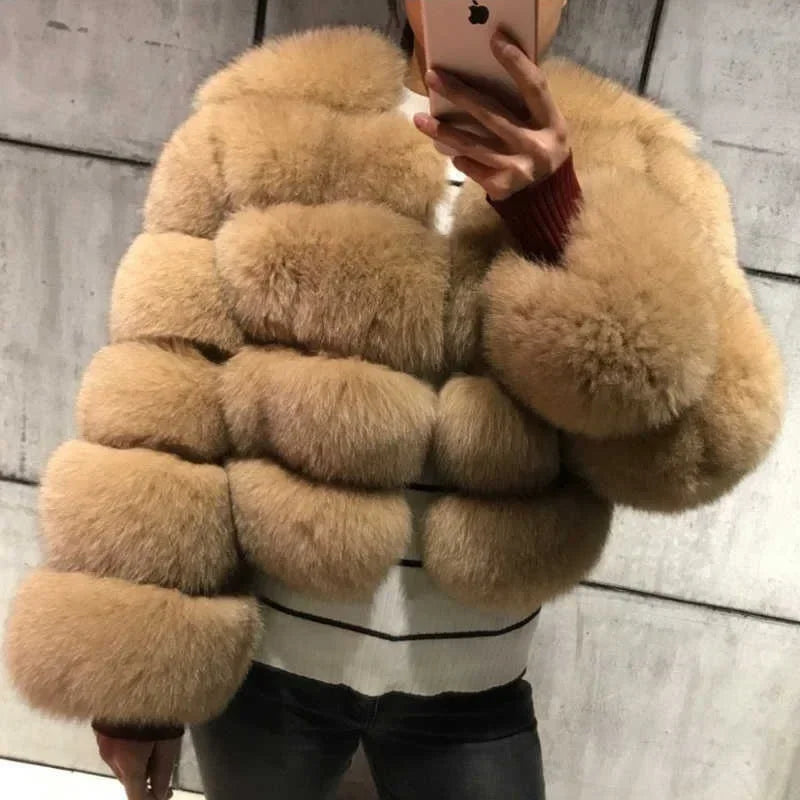 Women Autumn Winter Faux Fur Fox Coats