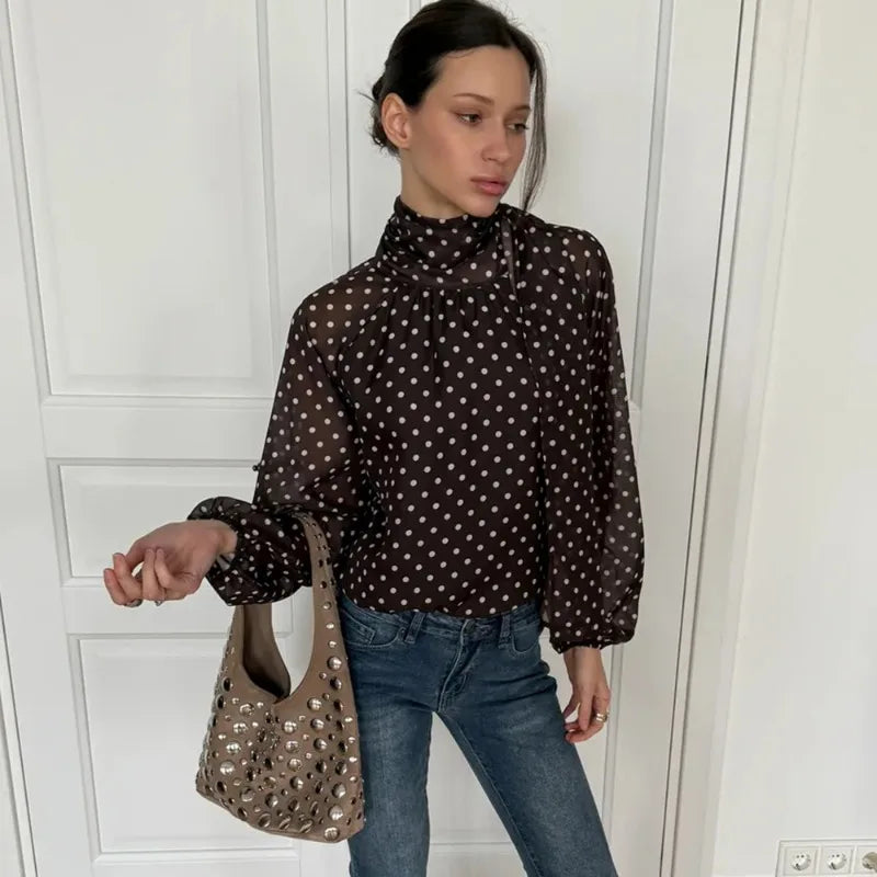 Women’s Elegant Shirts Fashion Polka Dot Bow