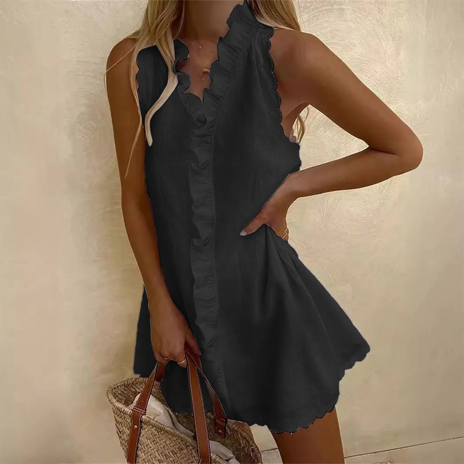 New Women Casual Cotton And Linen White Dress