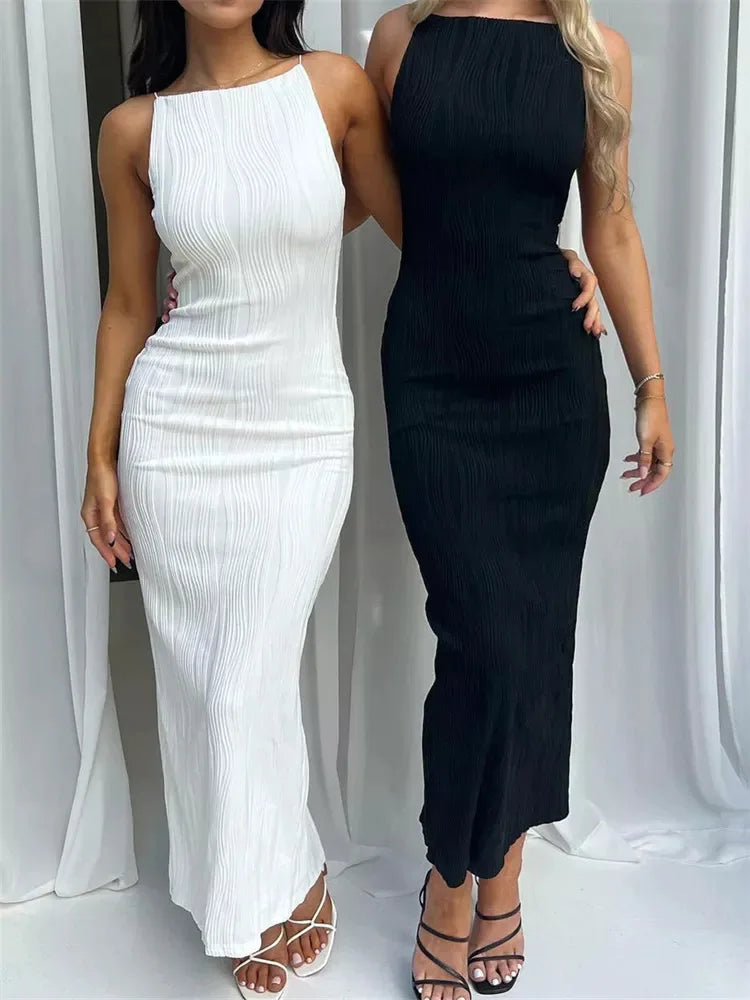 Slim Solid Summer Party Back Split Dress