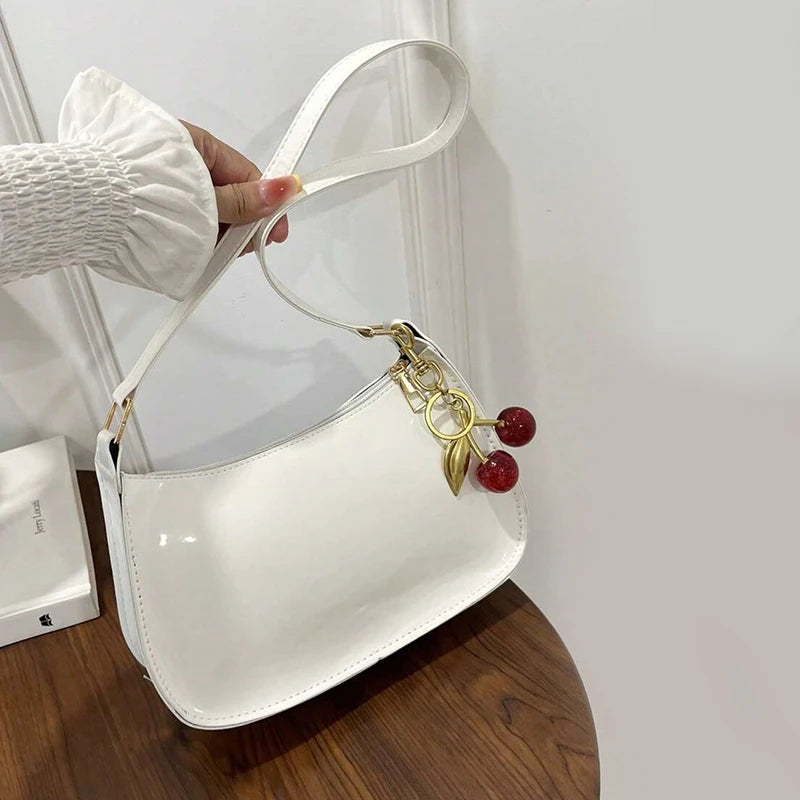 Fashion Solid Color Cherry Pendant Shoulder Bag