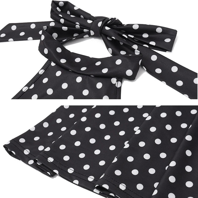 Polka Dot Elegant Off Shoulder Sleeveless Backless High Waist Halter Mini Dress