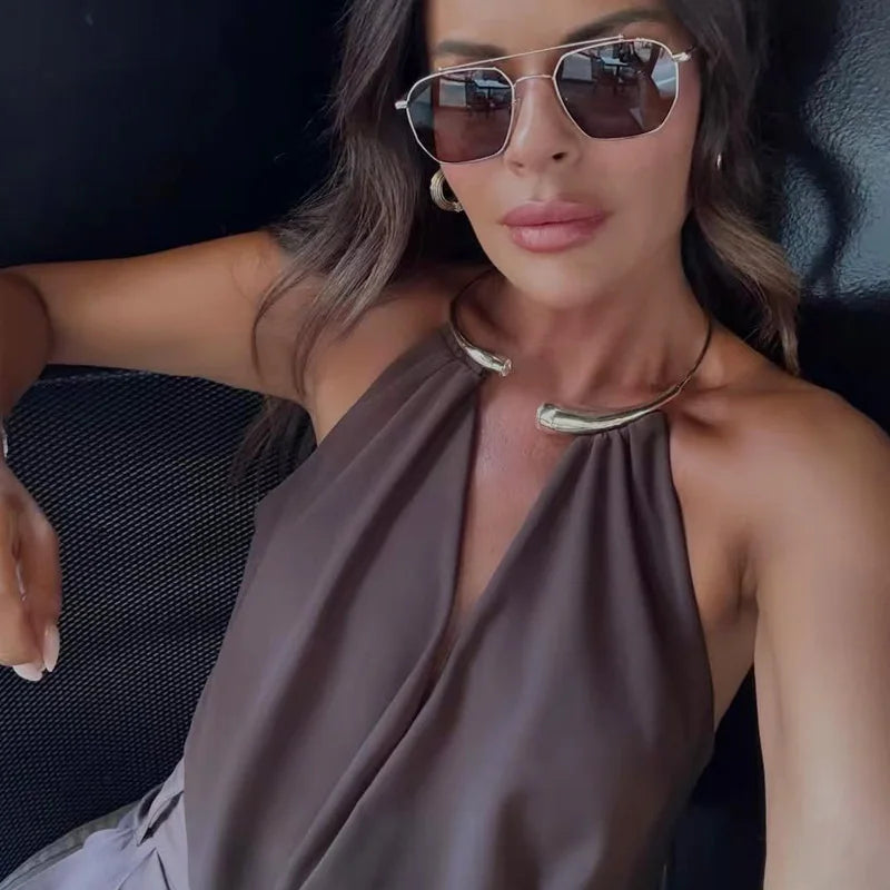Brown Halter Bodysuit