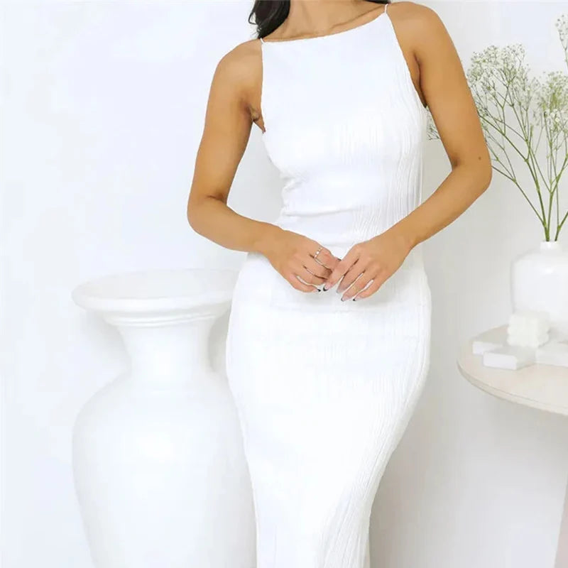 Slim Solid Summer Party Back Split Dress