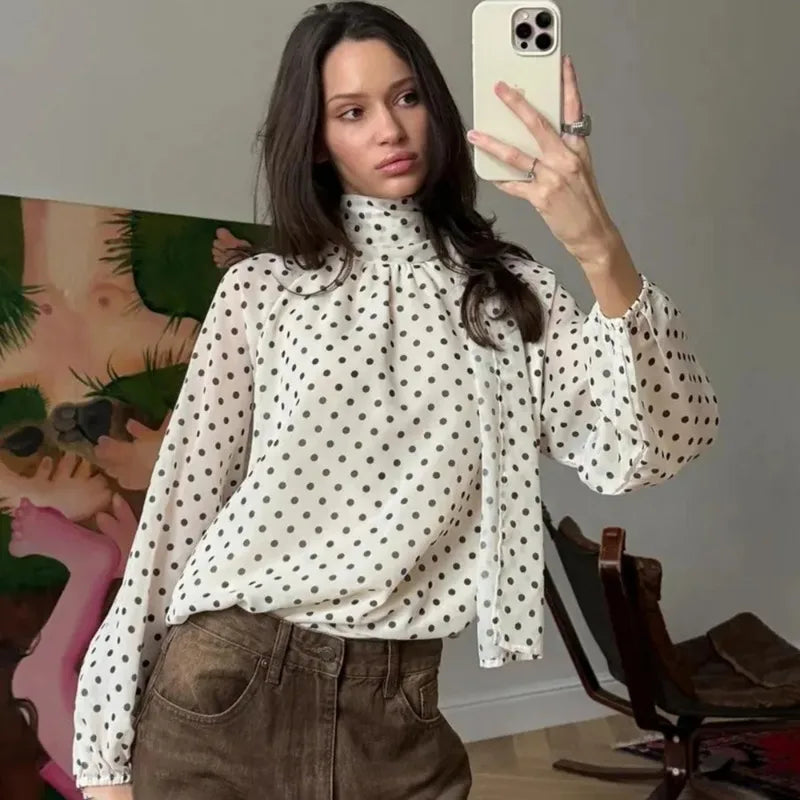 Women’s Elegant Shirts Fashion Polka Dot Bow