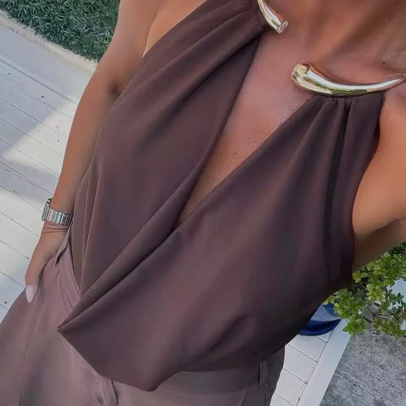 Brown Halter Bodysuit