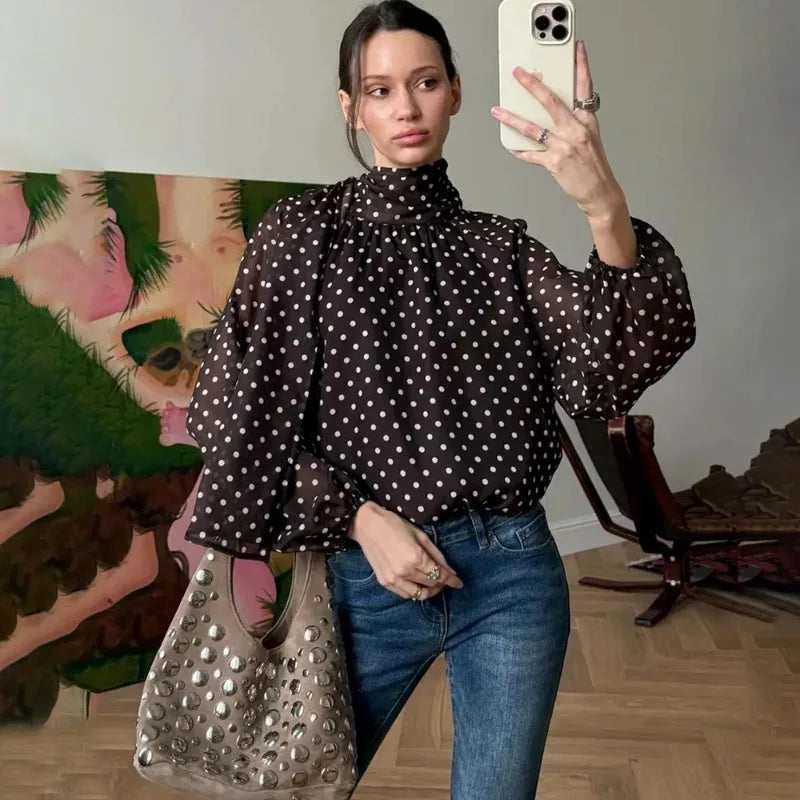 Women’s Elegant Shirts Fashion Polka Dot Bow