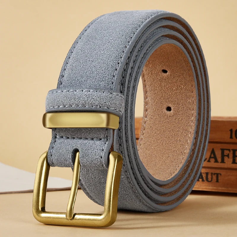 Classic Suede Belt with Gold Buckle