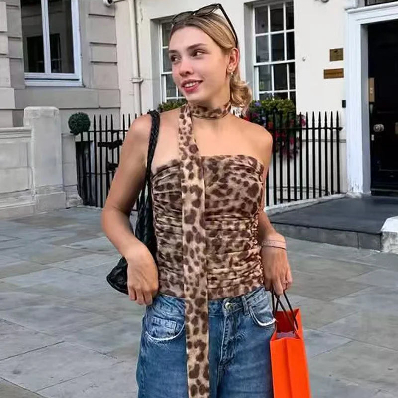 Leopard Print Tulle Top