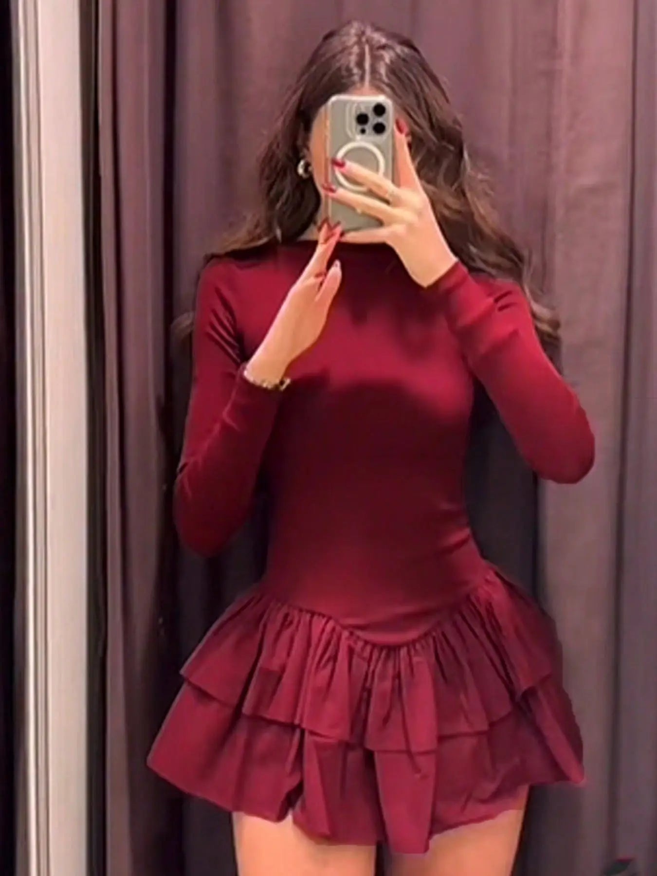 Women Fashion Solid Tierred Ruffle A-Line Dress