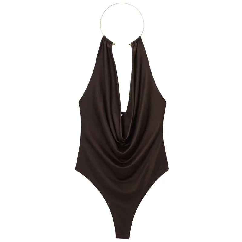 Brown Halter Bodysuit