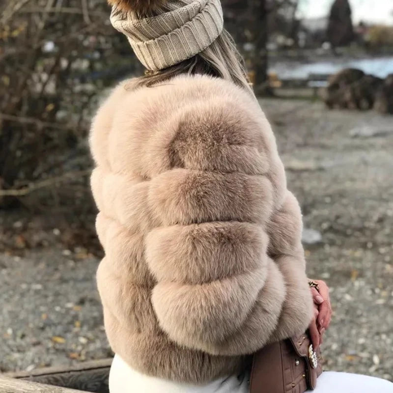Women Autumn Winter Faux Fur Fox Coats