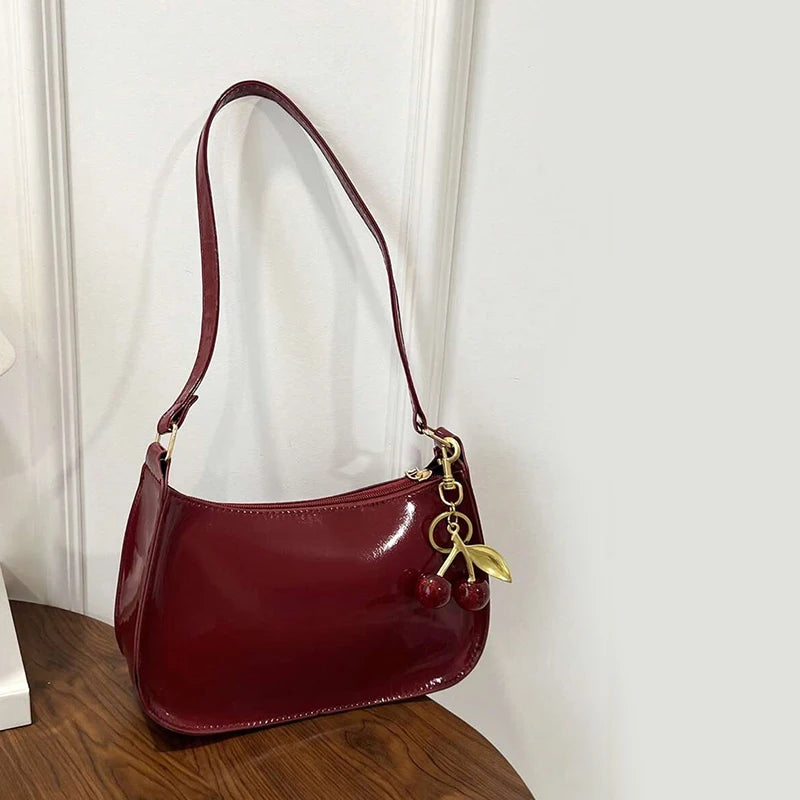 Fashion Solid Color Cherry Pendant Shoulder Bag
