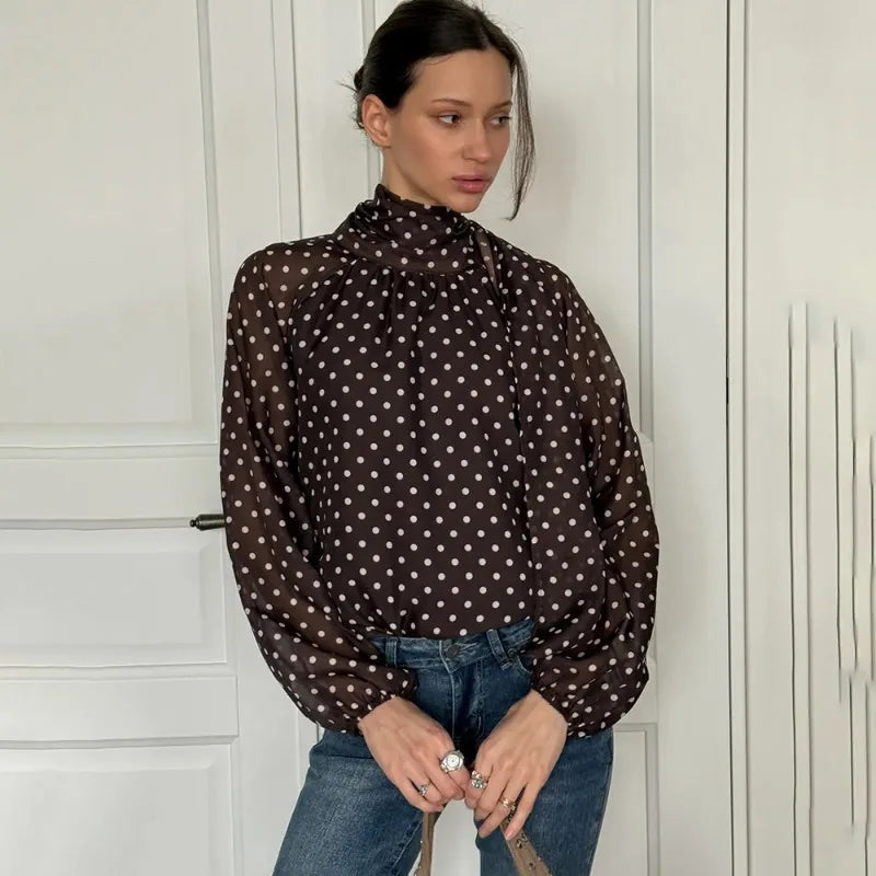Women’s Elegant Shirts Fashion Polka Dot Bow