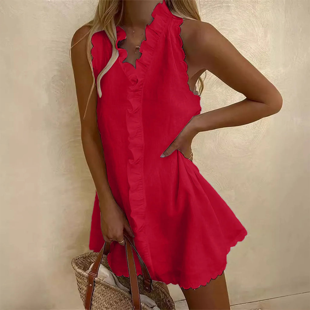 New Women Casual Cotton And Linen White Dress
