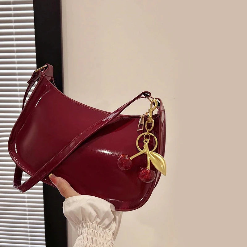 Fashion Solid Color Cherry Pendant Shoulder Bag