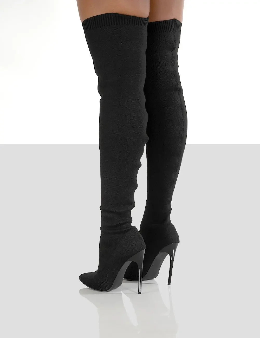 Stretch Fabrics High Heel Slip on Shoes Pointed Boots
