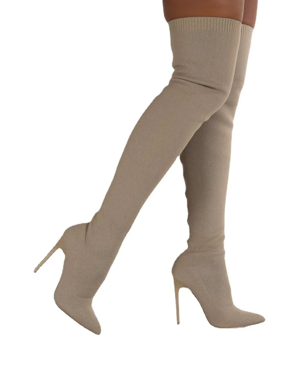 Stretch Fabrics High Heel Slip on Shoes Pointed Boots