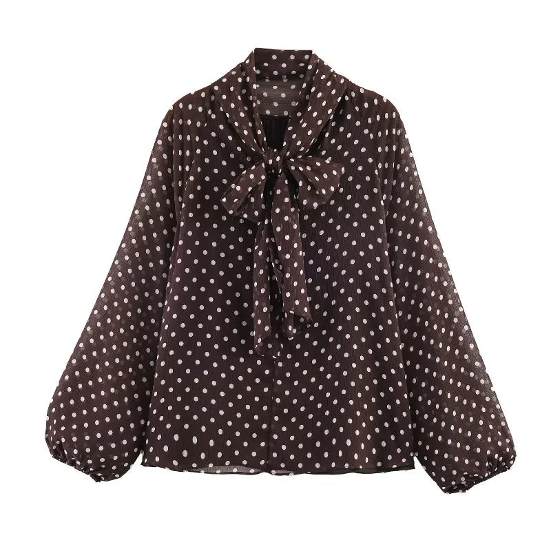 Women’s Elegant Shirts Fashion Polka Dot Bow