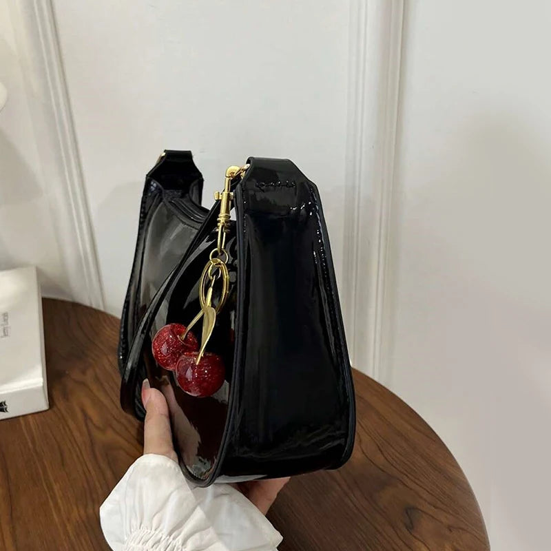 Fashion Solid Color Cherry Pendant Shoulder Bag
