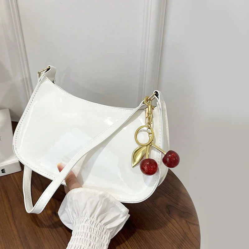 Fashion Solid Color Cherry Pendant Shoulder Bag